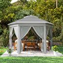 Outsunny 3x4m Hexagon Gazebo W/ Mesh Curtains Outdoor Garden, Dark Grey
