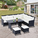 Outsunny Rattan Corner Sofa Set with Table and Footstools - Black