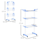 HOMCOM Foldable Clothes Drying Rack Steel Garment Dryer with Casters Blue
