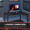 L-Shaped Gaming Desk, Computer Corner Desk, Home Office Workstation with Cable Management, 145 x 81 x 76cm, Black, Left