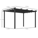 Outsunny Aluminium Pergola with Retractable Roof, Garden Gazebo Canopy
