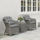 Outsunny 3 PCS Aluminium Rattan Bistro Set with Soft Cushions & Glass Top