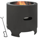 Outsunny Fire Pit, Round Metal Bonfire Stove with Poker, Black