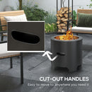 Outsunny Fire Pit, Round Metal Bonfire Stove with Poker, Black