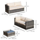 Outsunny Rattan Corner Sofa Set with Coffee Table - Beige
