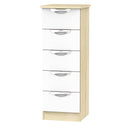 Cairo Ready Assembled Tallboy Chest of Drawers with 5 Drawers  - White Gloss & Bardolino Oak