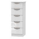 Cairo Ready Assembled Tallboy Chest of Drawers with 5 Drawers  - White Gloss & White
