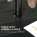 Outsunny Garden Table with Parasol Hole for Four, Slatted Metal Top, Black