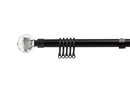 Crystal - Extendable Matt Black Curtain Pole with Rings and Pair of End Finials