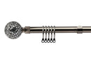 Cut Glass - Black Silk Extendable Curtain Pole with Rings and Pair of End Finials