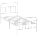 HOMCOM 3ft Metal Single Platform Bed Frame w/ Underbed Storage Headboard White