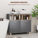 HOMCOM Bathroom Storage Cabinet With Open Compartments And Double Doors