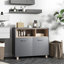 HOMCOM Bathroom Storage Cabinet With Open Compartments And Double Doors