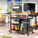 Outsunny Stainless Steel Outdoor BBQ Trolley with Folding Side table, Black