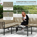 Outsunny 4 Piece Garden Furniture Set w/ Breathable Mesh Pocket, Khaki