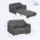 HOMCOM Pull Out Sofa Bed, Fabric 2 Seater Sofa Couch For Living Room, Grey