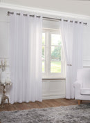 Lined Eyelet Voile Curtain Pair in White 90x90