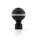 Bling Diamond - Matt Black Extendable Curtain Pole with Rings and Pair of End Finials