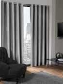 Logan - Textured Woven Blackout Eyelet Curtains in Silver