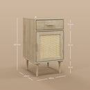 HOMCOM Bedside Table with Rattan Drawer, Cabinet and Adjustable Shelf, Natural