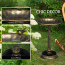 Outsunny 72cm Tall Bird Bath with Bird Decoration for Garden, Bronze Tone