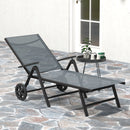 Outsunny Folding Sun Lounger w/ Wheels, 5-Position Adjustable Sunbed, Grey