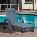 Outsunny  Rattan Sun Lounger  w/ Cushion -  Grey