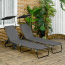 Outsunny 2 Piece Folding Sun Loungers with Adjustable Backrest, Tan Brown