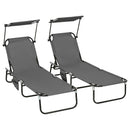 Outsunny 2 Piece Folding Sun Loungers with Adjustable Backrest, Tan Brown