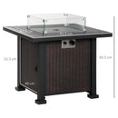 Outsunny Square Propane Gas Fire Pit Table, 50000 BTU Rattan Smokeless Firepit Patio Heater with Glass Screen, Glass Beads and Lid, 82cm x 82cm x 66cm, Black
