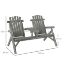Outsunny Wood Patio Bench 2 Seats w/ Centre Coffee Table, Grey