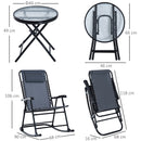 Outsunny 3 Piece Outdoor Rocking Bistro Set, Patio Furniture Set with 2 Folding Chairs and 1 Tempered Glass Table, Grey