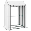 Outsunny Mini Greenhouse with Shelves and Roll Up Door, 100x80x150cm, White