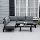 Outsunny Garden Corner Sofa with Table and Side Tables - Black