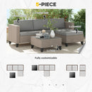Outsunny 5 PCs Rattan Garden Furniture Set with Glass Coffee Table