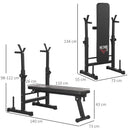 HOMCOM Adjustable Weight Bench With Barbell Rack And Dip Station, Black