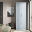 Fluted 2 Drawer Double Wardrobe in Denim Blue - Ready Assembled