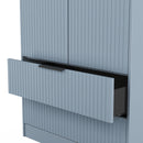 Fluted 2 Drawer Double Wardrobe in Denim Blue - Ready Assembled