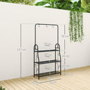 Outsunny 3 Tier Plant Stand w/ Hanging Hooks for Balcony Living Room, Black