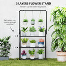 Outsunny 3 Tier Plant Stand w/ Hanging Hooks for Balcony Living Room, Black