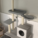 PawHut 2-in-1 Hidden Litter Box with Floor-To-Ceiling Cat Tree, Indoor - Grey