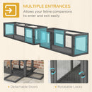PawHut Cat Tunnel, 250cm Extra Long Wooden Cat Play Tunnel with 8 Doors Grey