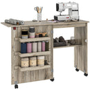 HOMCOM Folding Sewing Table Rolling Craft Table with Drop Leaf Wheels