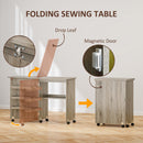 HOMCOM Folding Sewing Table Rolling Craft Table with Drop Leaf Wheels