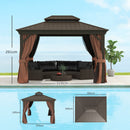 Outsunny 3 x 3.7m Aluminium Hardtop Gazebo Canopy 2 Tier Roof