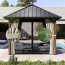 Outsunny 3 x 3(m) Metal Hardtop Gazebo with Netting and Curtains, Walnut