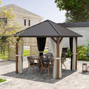 Outsunny 3 x 3(m) Metal Hardtop Gazebo with Netting and Curtains, Walnut