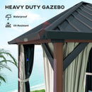 Outsunny 3 x 3(m) Metal Hardtop Gazebo with Netting and Curtains, Walnut
