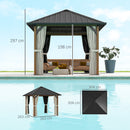 Outsunny 3 x 3(m) Metal Hardtop Gazebo with Netting and Curtains, Walnut