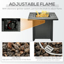 Outsunny Square Propane Gas Fire Pit Table, 50000 BTU Rattan Smokeless Firepit Patio Heater with Protective Cover, Lava Rocks and Lid, 71cm x 71cm x 62cm, Black